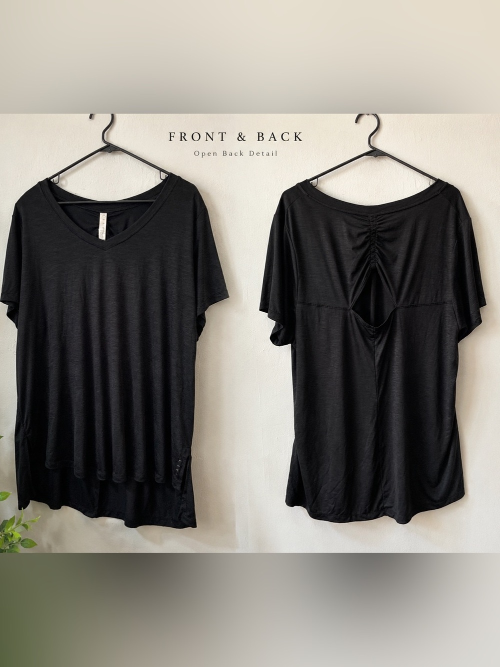 LIVI Lane Bryant 22/24 Black Open Back Top Plus Size Ruched V Neck